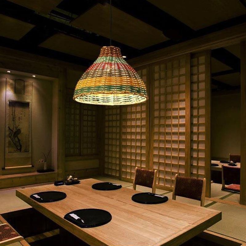 Luminária pendente de bambu e rattan, colorida, listrada, com intervalo, feita à mão, abajur de teto