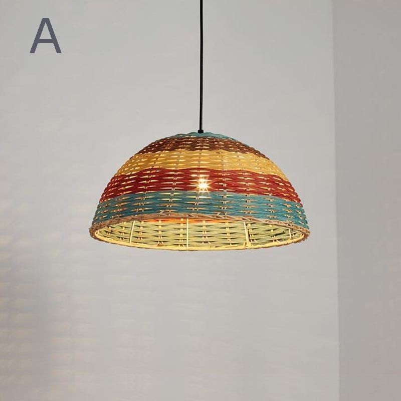 Luminária pendente de bambu e rattan, colorida, listrada, com intervalo, feita à mão, abajur de teto