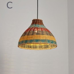 Luminária pendente de bambu e rattan, colorida, listrada, com intervalo, feita à mão, abajur de teto