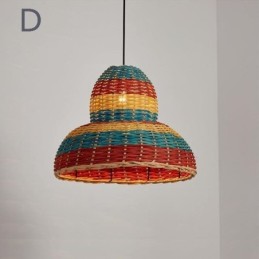 Luminária pendente de bambu e rattan, colorida, listrada, com intervalo, feita à mão, abajur de teto