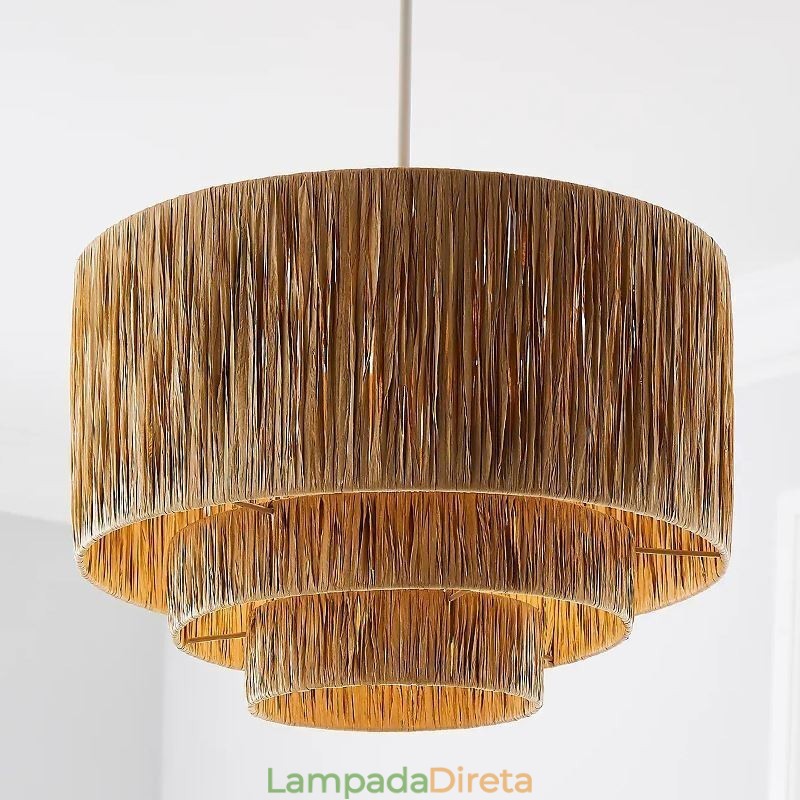 Luz pendente retrô country, abajur de corda de papel multicamadas, abajur de teto