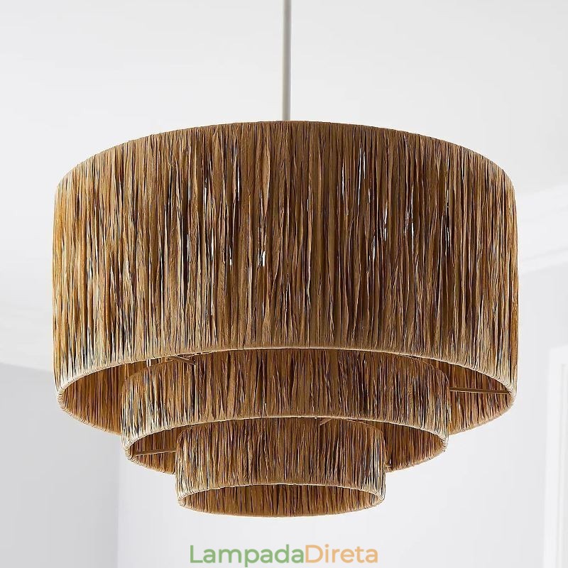 Luz pendente retrô country, abajur de corda de papel multicamadas, abajur de teto