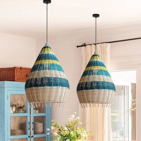 Luminária pendente de bambu e rattan com listras, abajur de teto feito à mão Luminária pendente de bambu e rattan com listras, abajur de teto feito à mão