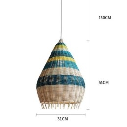 Luminária pendente de bambu e rattan com listras, abajur de teto feito à mão