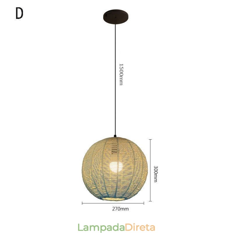 Luminária pendente de corda de papel Country Retro Gradiente Azul Luminária de teto