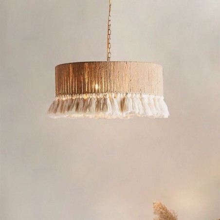 Luminária pendente retrô estilo boêmio com borla de corda de cânhamo Luminária pendente retrô estilo boêmio com borla de corda de cânhamo