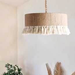 Luminária pendente retrô estilo boêmio com borla de corda de cânhamo