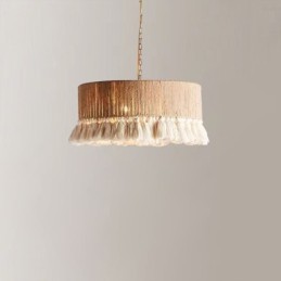 Luminária pendente retrô estilo boêmio com borla de corda de cânhamo