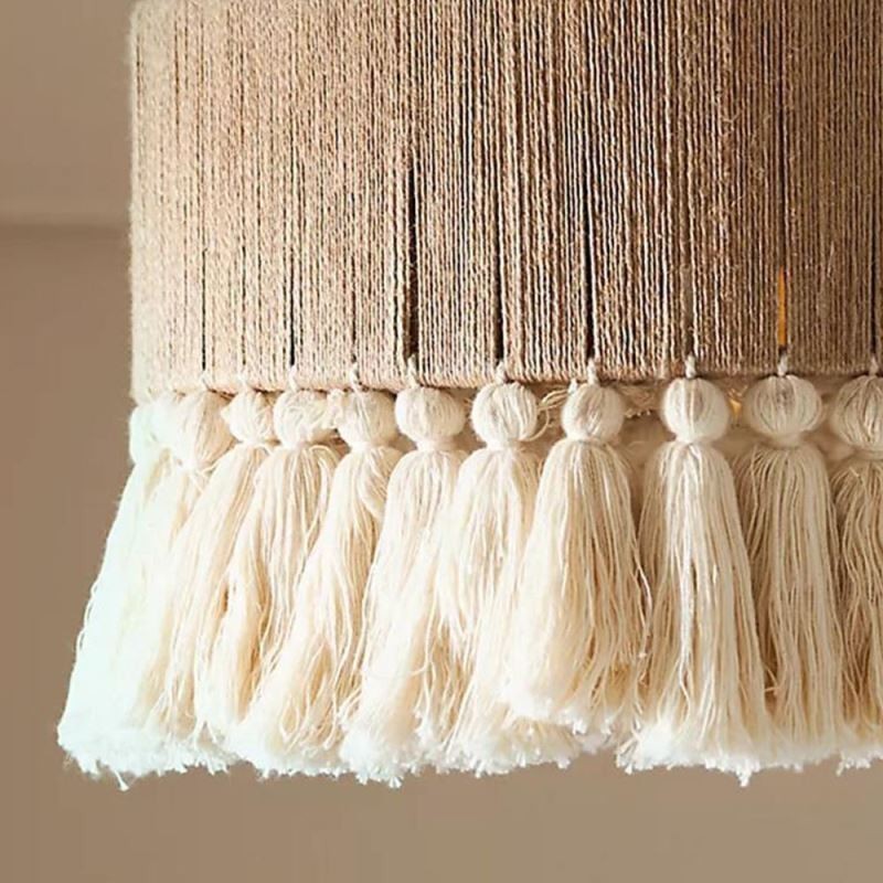 Luminária pendente retrô estilo boêmio com borla de corda de cânhamo