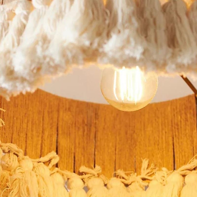 Luminária pendente retrô estilo boêmio com borla de corda de cânhamo
