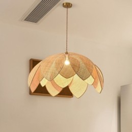 Luminária pendente de lótus de vime Café Retro Luminária de teto de arte em vime