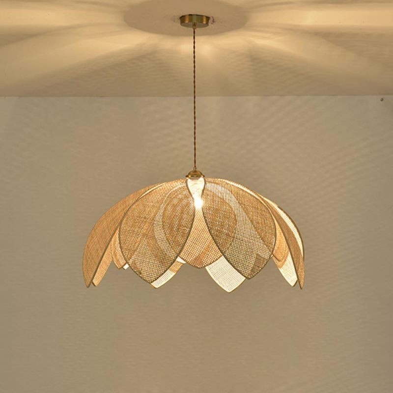 Luminária pendente de lótus de vime Café Retro Luminária de teto de arte em vime