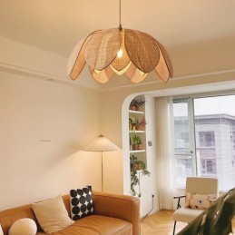 Luminária pendente de lótus de vime Café Retro Luminária de teto de arte em vime