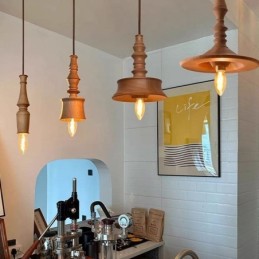 Pendente de madeira de borracha Ins Vintage Hanging Light