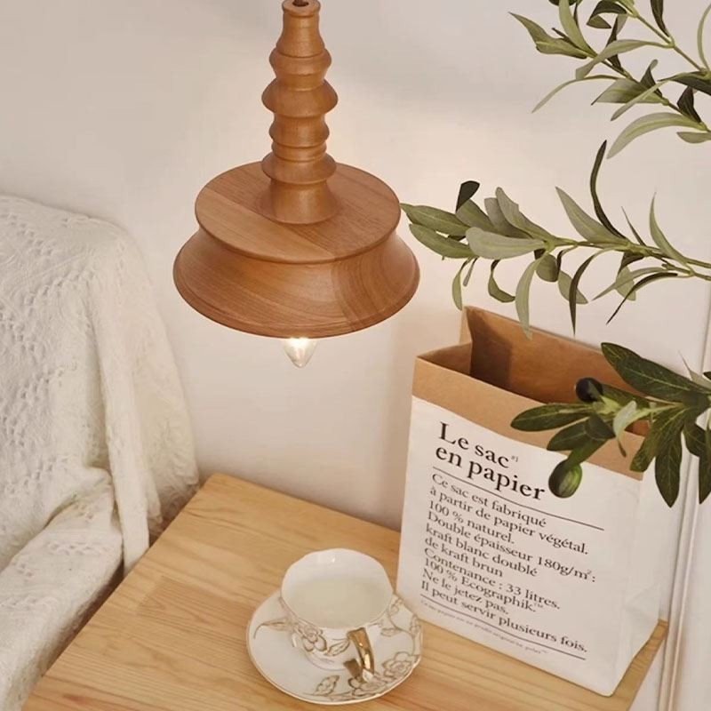 Pendente de madeira de borracha Ins Vintage Hanging Light