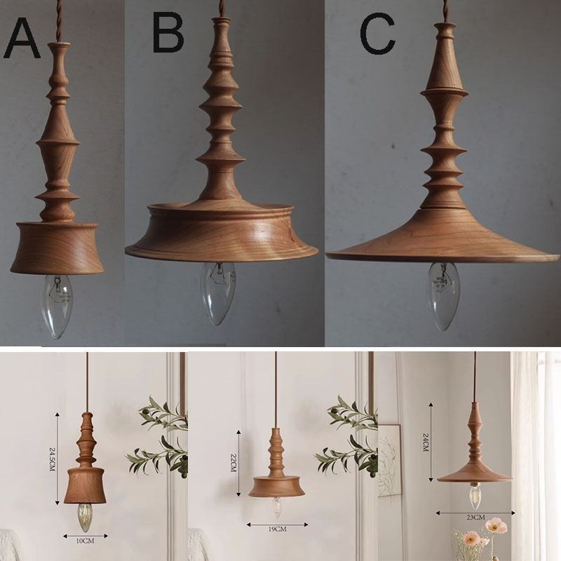 Pendente de madeira de borracha Ins Vintage Hanging Light