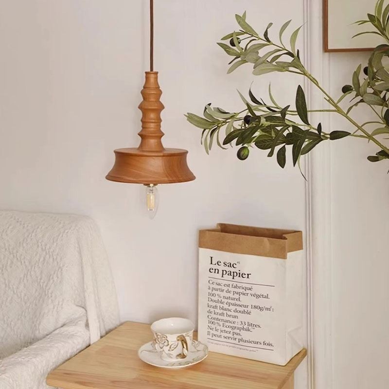Pendente de madeira de borracha Ins Vintage Hanging Light