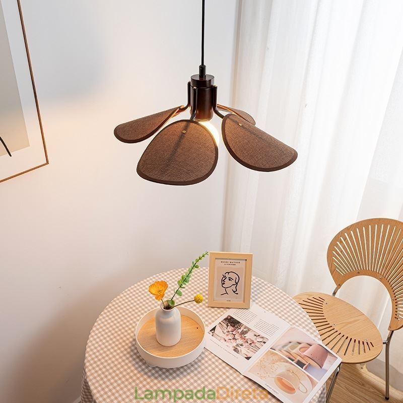 Luminária pendente nórdica estilo wabi sabi abajur de tecido luz de teto decorativa