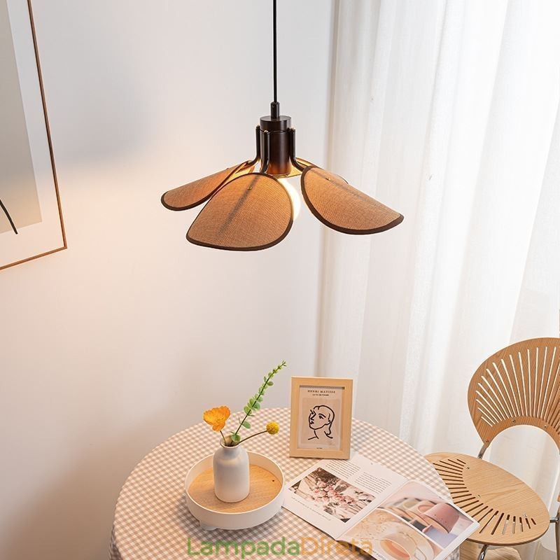 Luminária pendente nórdica estilo wabi sabi abajur de tecido luz de teto decorativa