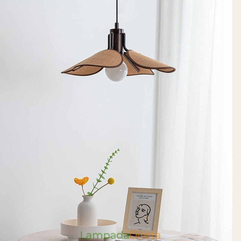Luminária pendente nórdica estilo wabi sabi abajur de tecido luz de teto decorativa