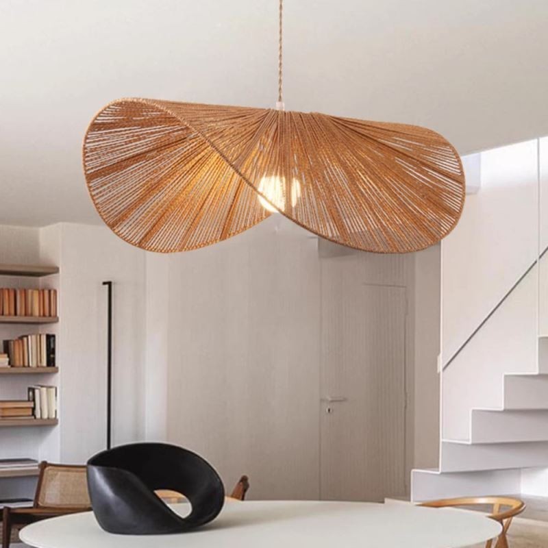 Retro Pendant Light Criativo Wabi Sabi Chapéu de Palha Corda de Cânhamo Luz de Teto