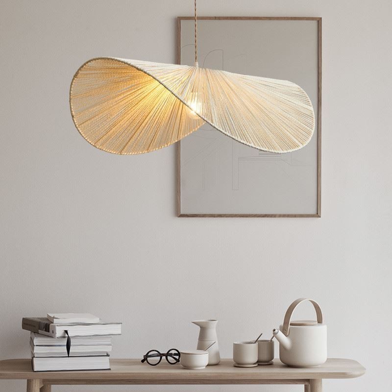 Retro Pendant Light Criativo Wabi Sabi Chapéu de Palha Corda de Cânhamo Luz de Teto