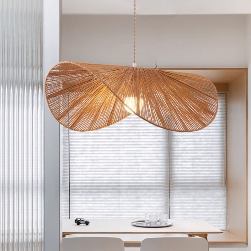 Retro Pendant Light Criativo Wabi Sabi Chapéu de Palha Corda de Cânhamo Luz de Teto