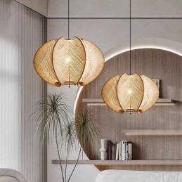 Luminária pendente nórdica estilo retrô Wabi Sabi feita à mão em madeira maciça