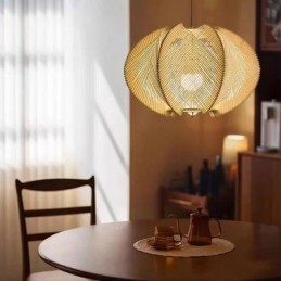 Luminária pendente nórdica estilo retrô Wabi Sabi feita à mão em madeira maciça