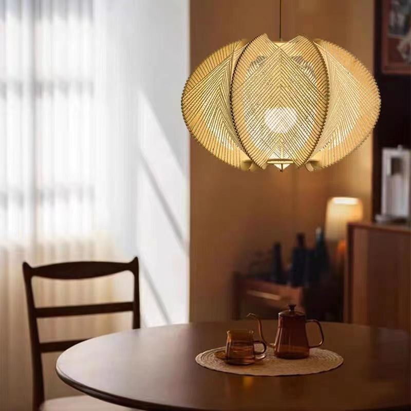 Luminária pendente nórdica estilo retrô Wabi Sabi feita à mão em madeira maciça