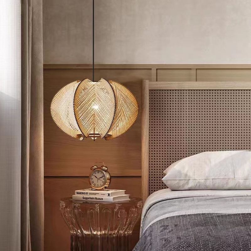 Luminária pendente nórdica estilo retrô Wabi Sabi feita à mão em madeira maciça