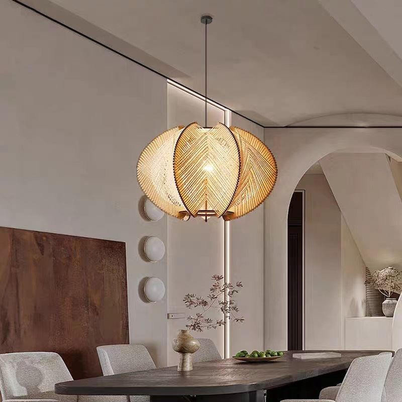 Luminária pendente nórdica estilo retrô Wabi Sabi feita à mão em madeira maciça