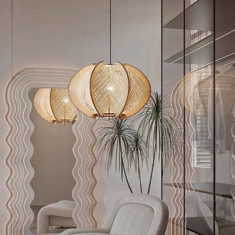 Luminária pendente nórdica estilo retrô Wabi Sabi feita à mão em madeira maciça