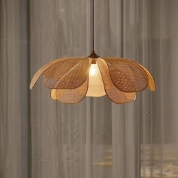 Luminária pendente de pétala de vime estilo wabi sabi, luminária de teto de vime trançada à mão