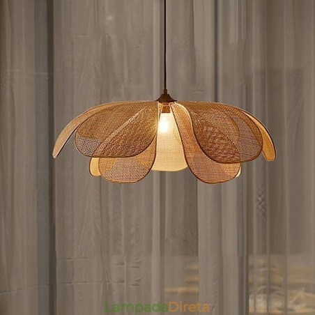 Luminária pendente de pétala de vime estilo wabi sabi, luminária de teto de vime trançada à mão Luminária pendente de pétala de vime estilo wabi sabi, luminária de teto de vime trançada à mão