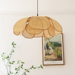 Luminária pendente de pétala de vime estilo wabi sabi, luminária de teto de vime trançada à mão