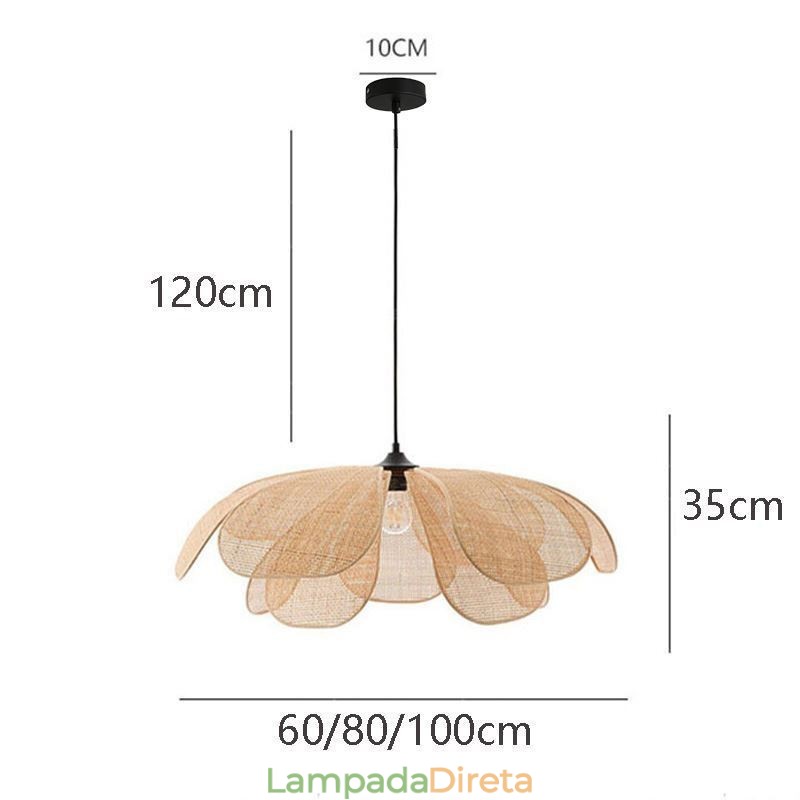 Luminária pendente de pétala de vime estilo wabi sabi, luminária de teto de vime trançada à mão