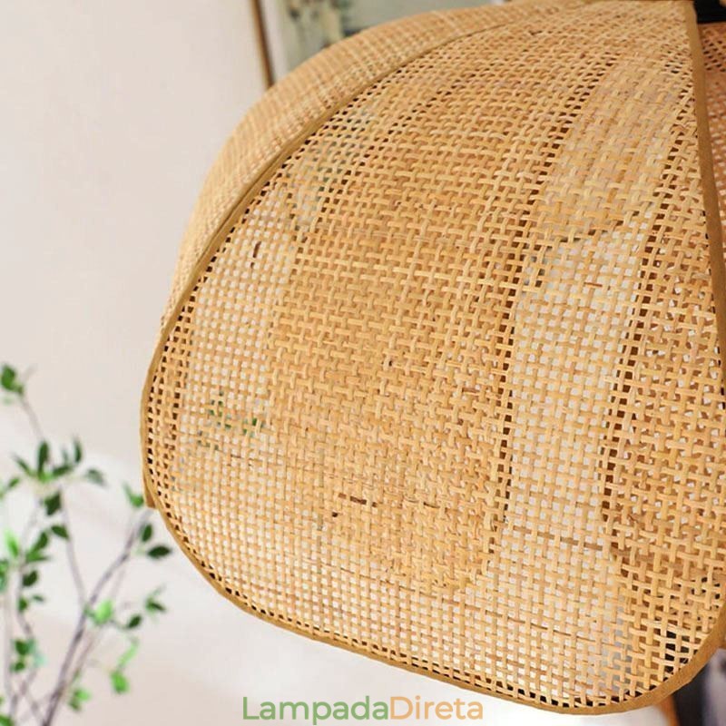 Luminária pendente de pétala de vime estilo wabi sabi, luminária de teto de vime trançada à mão