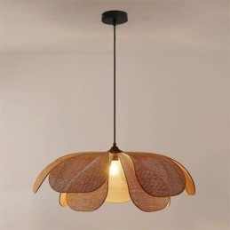 Luminária pendente de pétala de vime estilo wabi sabi, luminária de teto de vime trançada à mão