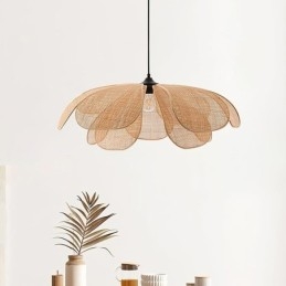 Luminária pendente de pétala de vime estilo wabi sabi, luminária de teto de vime trançada à mão