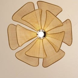 Luminária pendente de pétala de vime estilo wabi sabi, luminária de teto de vime trançada à mão