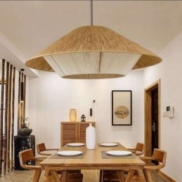 Luminária pendente de corda de cânhamo, luminária de teto tecida à mão