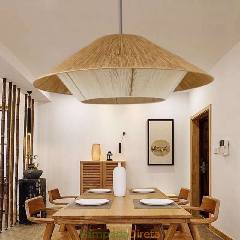 Luminária pendente de corda de cânhamo, luminária de teto tecida à mão