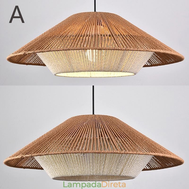 Luminária pendente de corda de cânhamo, luminária de teto tecida à mão