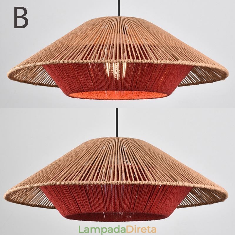 Luminária pendente de corda de cânhamo, luminária de teto tecida à mão