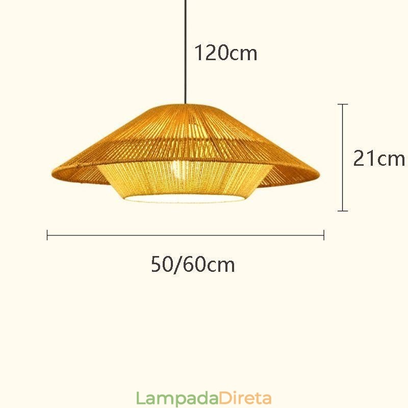 Luminária pendente de corda de cânhamo, luminária de teto tecida à mão