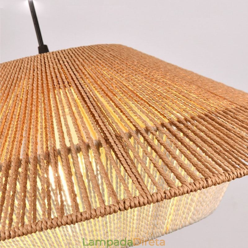 Luminária pendente de corda de cânhamo, luminária de teto tecida à mão