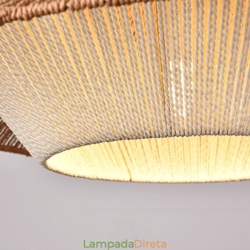 Luminária pendente de corda de cânhamo, luminária de teto tecida à mão