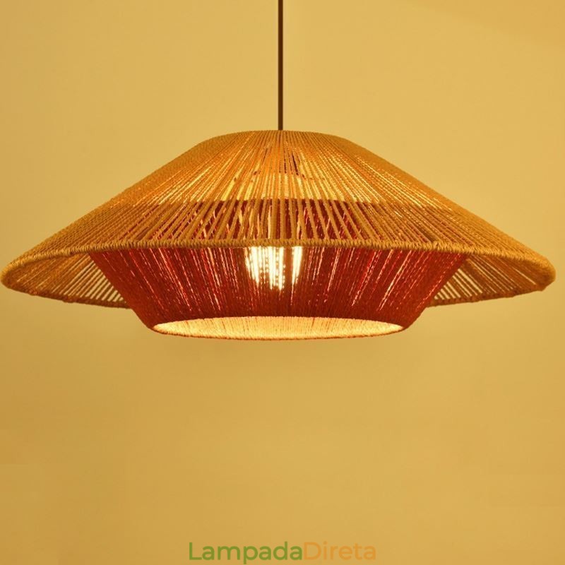 Luminária pendente de corda de cânhamo, luminária de teto tecida à mão
