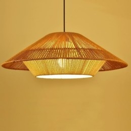 Luminária pendente de corda de cânhamo, luminária de teto tecida à mão